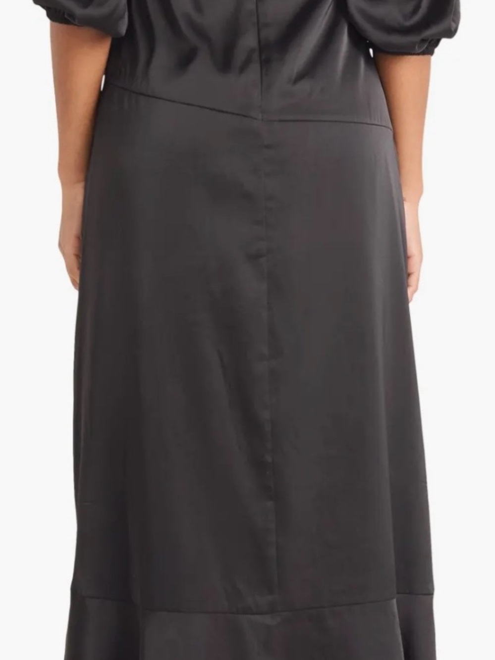 Donna Morgan Black Silk 3/4 Sleeve Dress, Slim Details on Waist, Flirty Hem - Picture 3 of 12